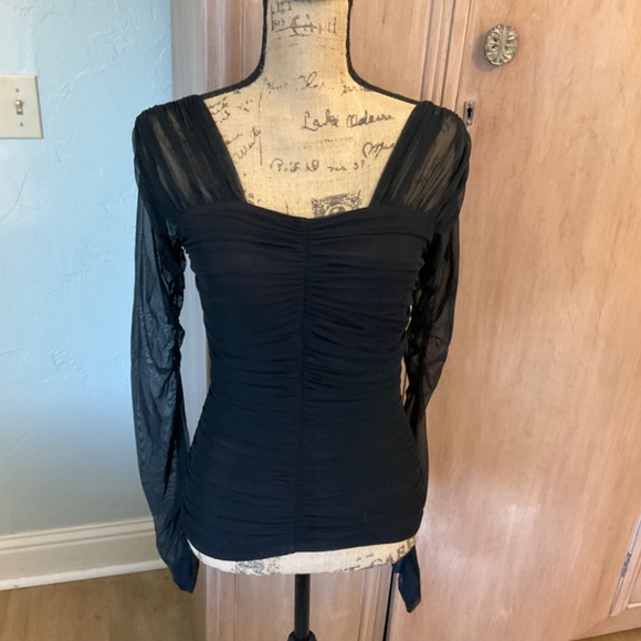 A.L.C  Black Jackie Mesh Long Sleeve Top Blouse ruched sheer whimsigoth fairy M - Picture 13 of 16